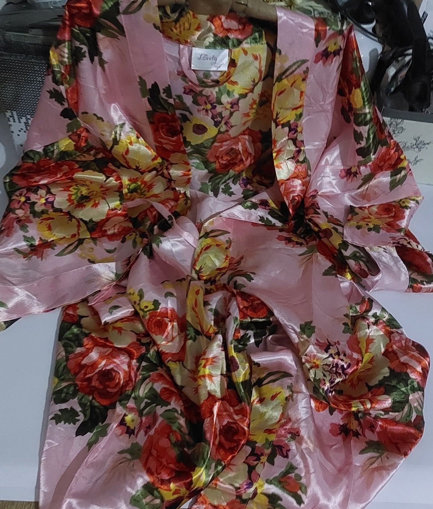 Women's Floral Satin Kimono Short Robe