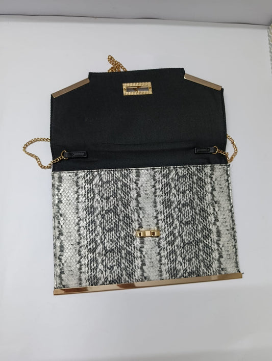 New Look Snake Print Envelope Clutch — Chain Shoulder Bag