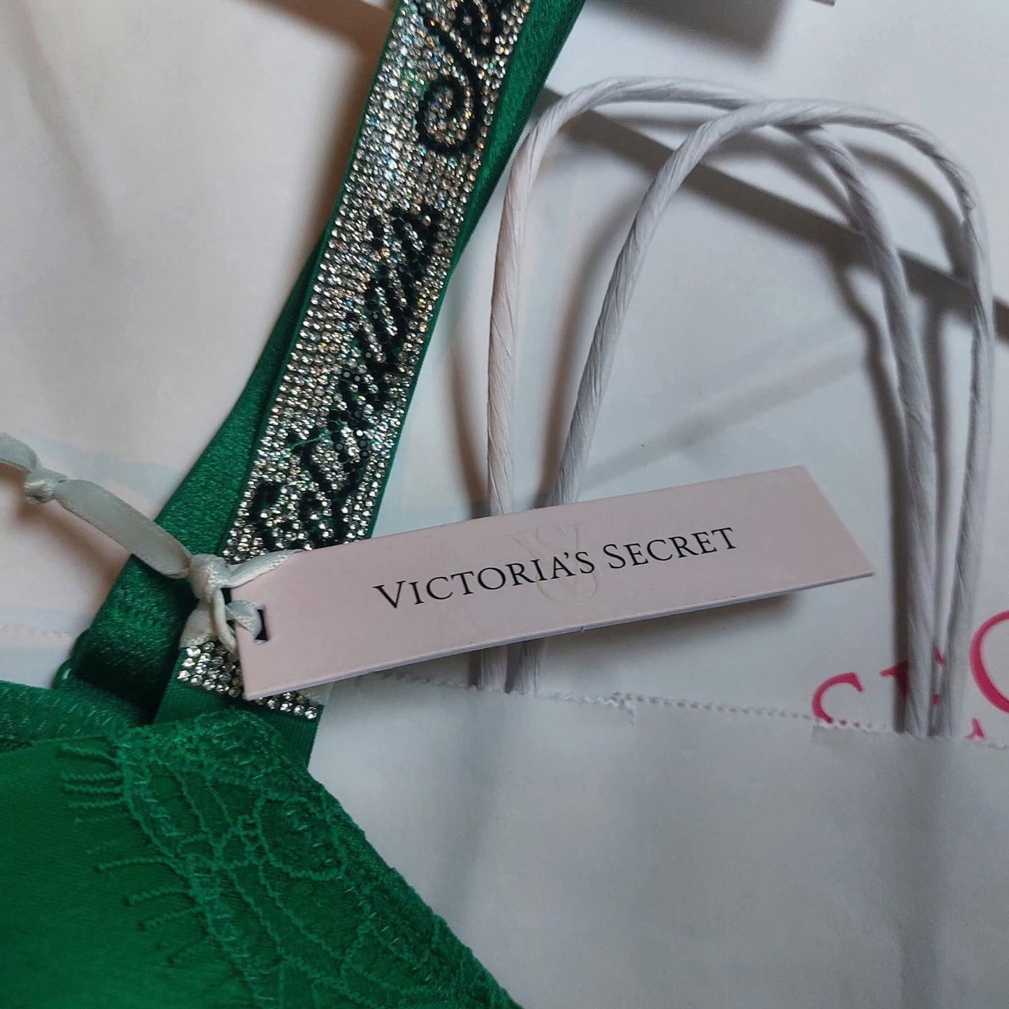 Victoria's Secret Bombshell Push-Up Bra - Emerald Green & Rhinestone Straps