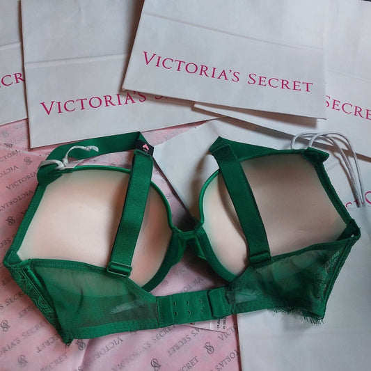 Victoria's Secret Bombshell Push-Up Bra - Emerald Green & Rhinestone Straps