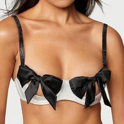 Victoria's Secret Dream Angels Satin Bow Balconette Bra - Ivory & Black