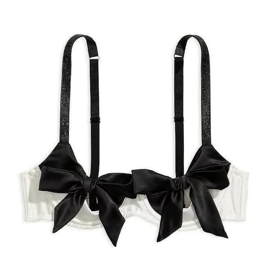 Victoria's Secret Dream Angels Satin Bow Balconette Bra - Ivory & Black