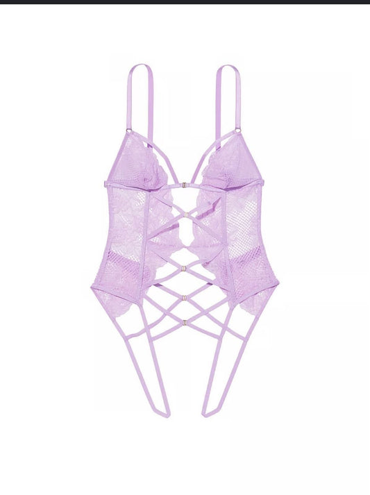 Victoria's Secret Very Sexy Lace Fishnet Strappy Teddy - Lilac