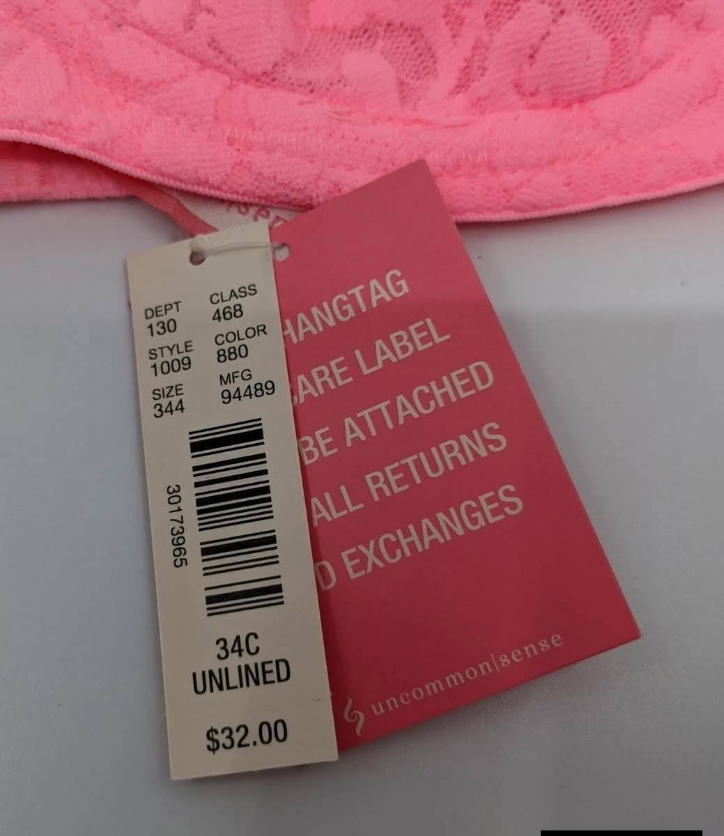 Brand : Uncommon Sense Malibu Pink Unlined Lace Plunge Bra&nbsp;