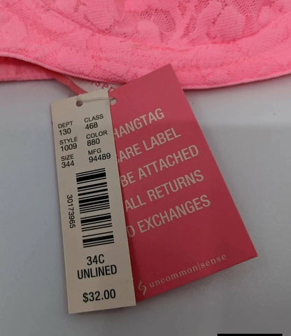Brand : Uncommon Sense Malibu Pink Unlined Lace Plunge Bra&nbsp;