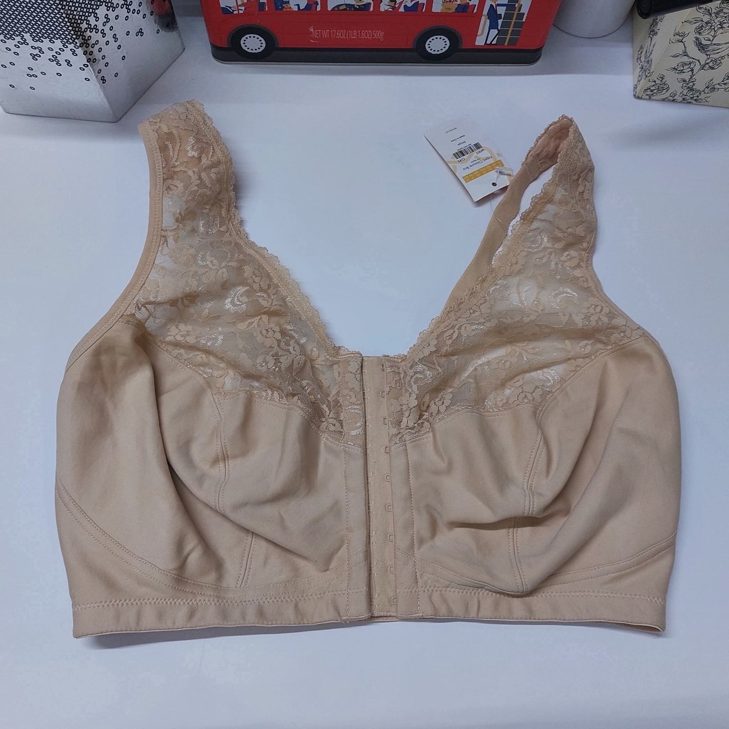 DELIMIRA Women's Front Closure Bras Racerback No Underwire Plus Size Full Coverage Lace Cotton Bra Size : 38-F
