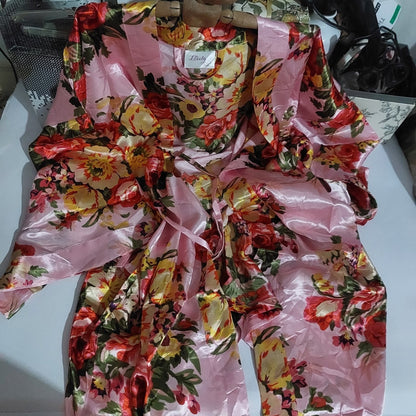 Women's Floral Satin Kimono Short Robe