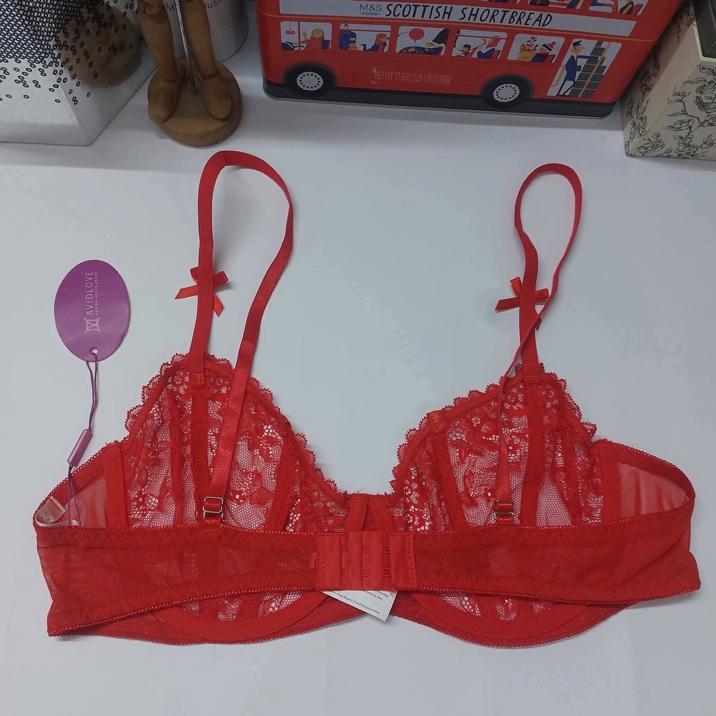 AVID LOVE Lace Balconette Plunge Bra Size : Large
