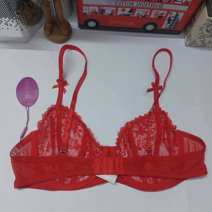AVID LOVE Lace Balconette Plunge Bra Size : Large