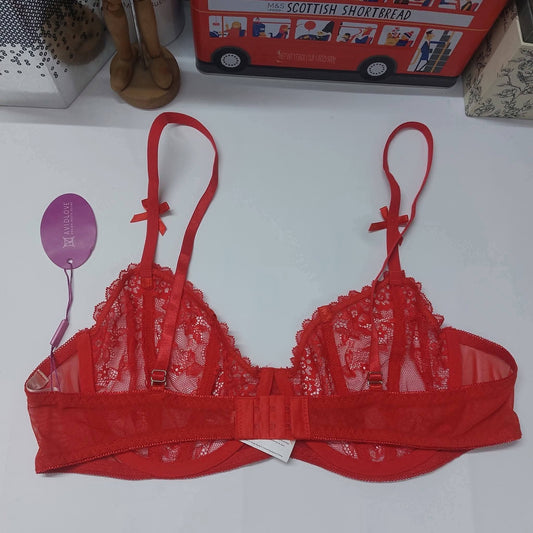 AVID LOVE Lace Balconette Plunge Bra Size : Large