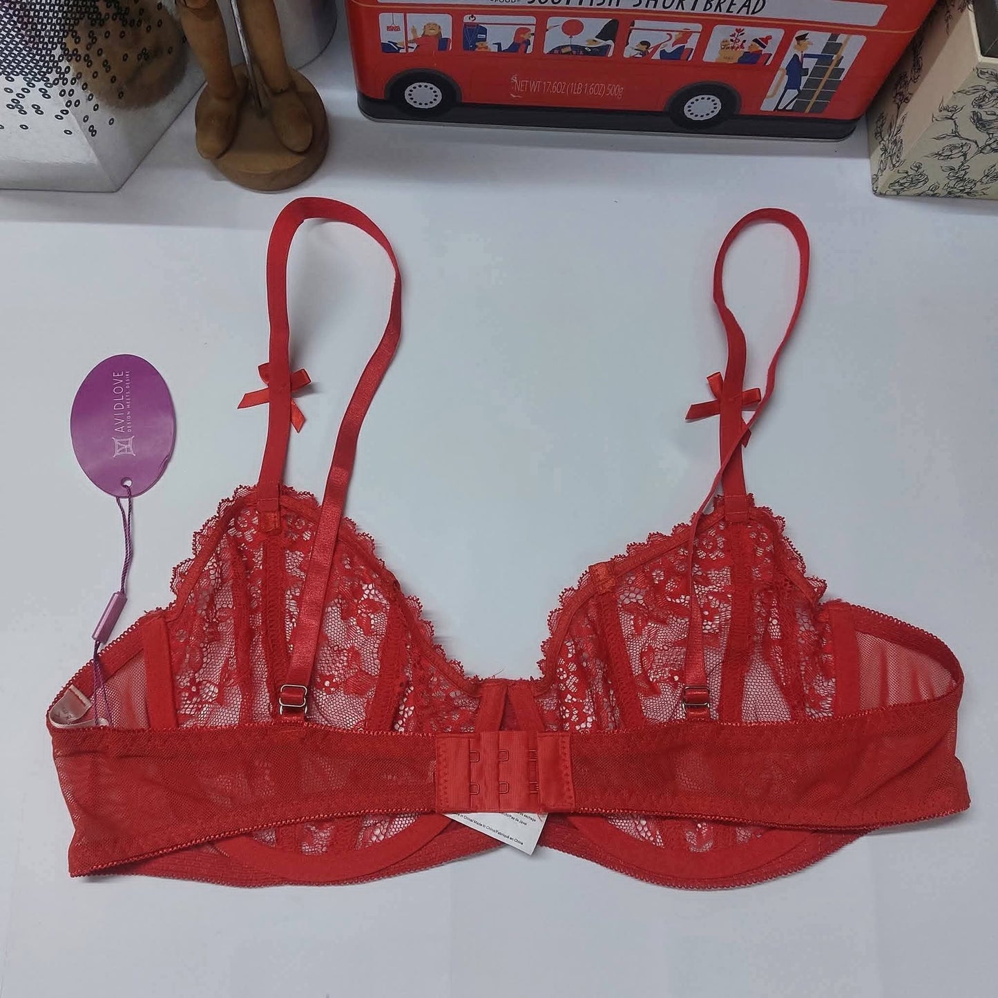 AVID LOVE Lace Balconette Plunge Bra Size : Large