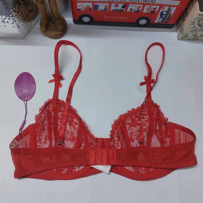 AVID LOVE Lace Balconette Plunge Bra Size : Large