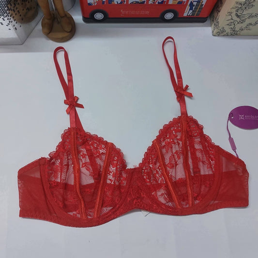 AVID LOVE Lace Balconette Plunge Bra Size : Large