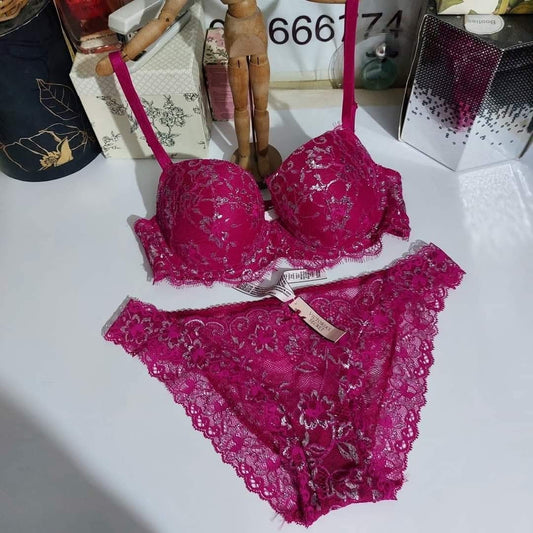 Victoria Secret Size : 34-C Lace Bra Set Fuschia