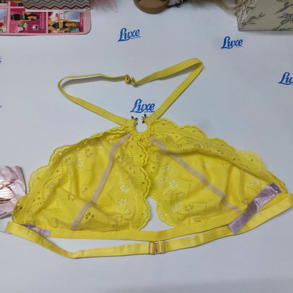 SAVAGE X FENTY Bombshell Broderie Lace Halter Butta Yellow Bralette