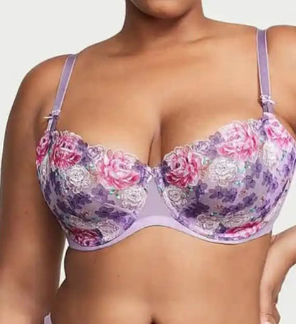 Victoria's Secret Dream Angels Unlined Floral Embroidered Demi bra Purple lace Plunge Pushup Size : 38-G