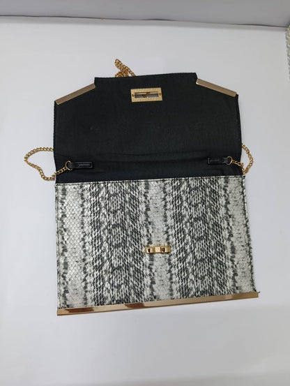 New Look Snake Print Envelope Clutch — Chain Shoulder Bag