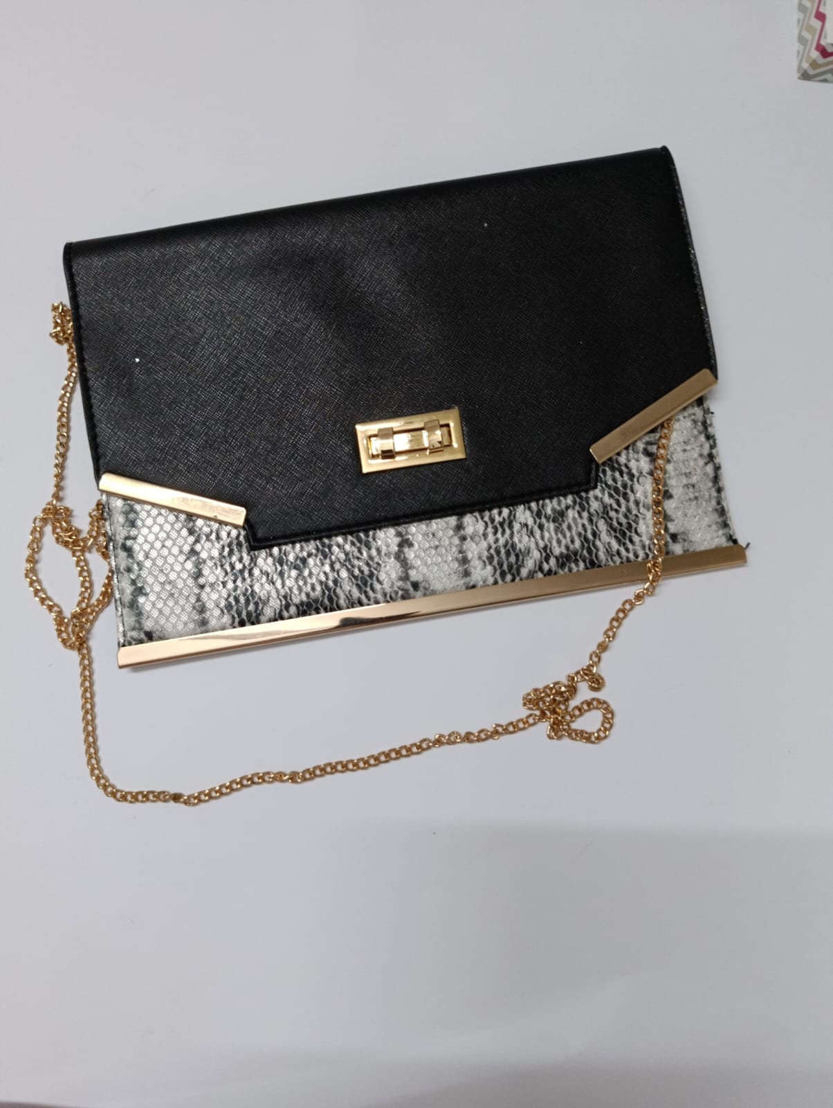 New Look Snake Print Envelope Clutch — Chain Shoulder Bag