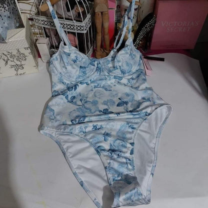 Victoria's Secret Blue Floral Underwire One-Piece Swimsuit