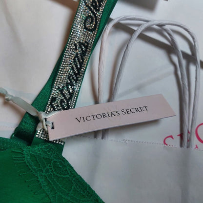 Victoria's Secret Bombshell Push-Up Bra - Emerald Green & Rhinestone Straps