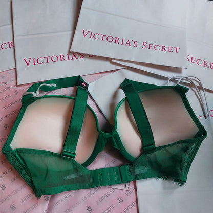 Victoria's Secret Bombshell Push-Up Bra - Emerald Green & Rhinestone Straps