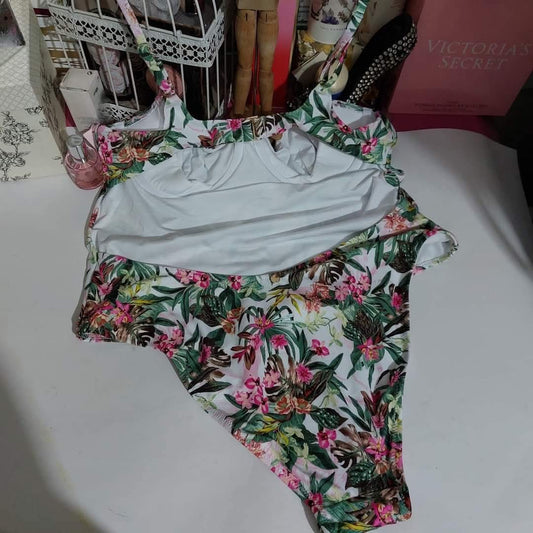 Victoria's Secret Tropical Floral Ruffle One-Piece Swimsuit - White Floral