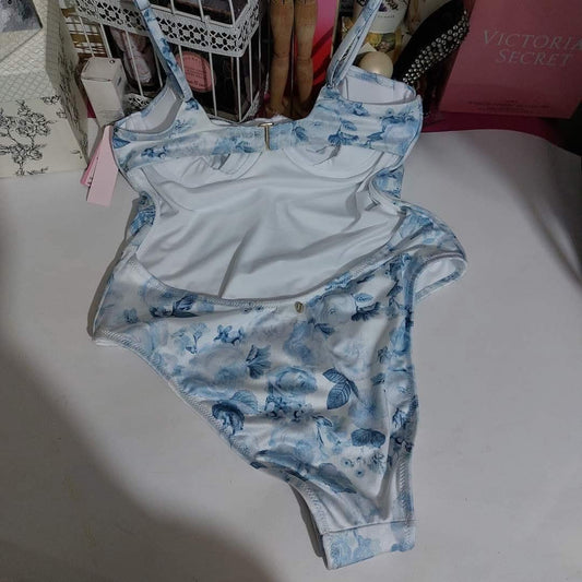 Victoria's Secret Blue Floral Underwire One-Piece Swimsuit