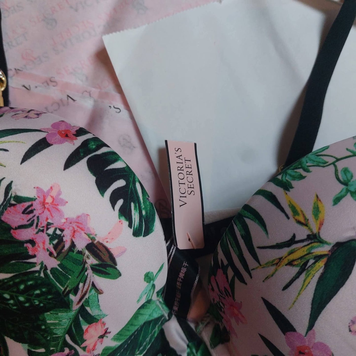 Victoria's Secret Bombshell Push-Up Bra - Tropical Floral & Gold Chain