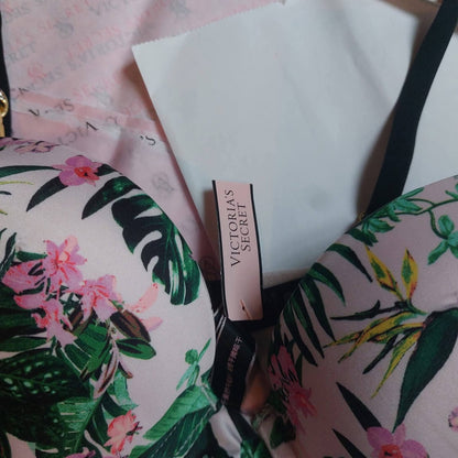 Victoria's Secret Bombshell Push-Up Bra - Tropical Floral & Gold Chain