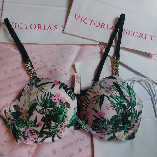 Victoria's Secret Bombshell Push-Up Bra - Tropical Floral & Gold Chain