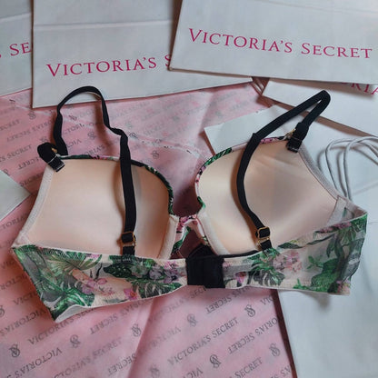 Victoria's Secret Bombshell Push-Up Bra - Tropical Floral & Gold Chain