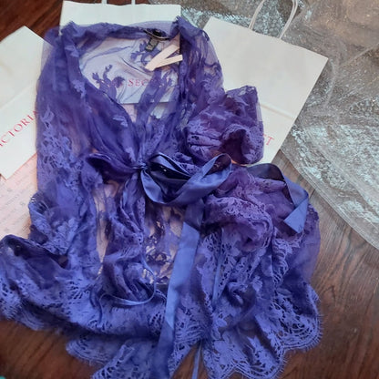 Victoria's Secret Bride Fishnet Lace Robe - Purple