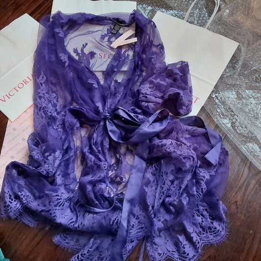 Victoria's Secret Bride Fishnet Lace Robe - Purple