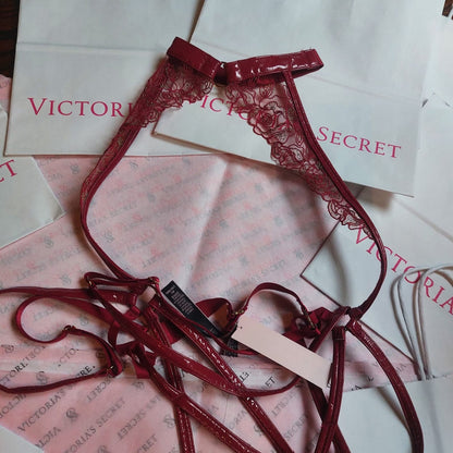 Victoria's Secret Lace & Patent Strappy Teddy - Deep Red
