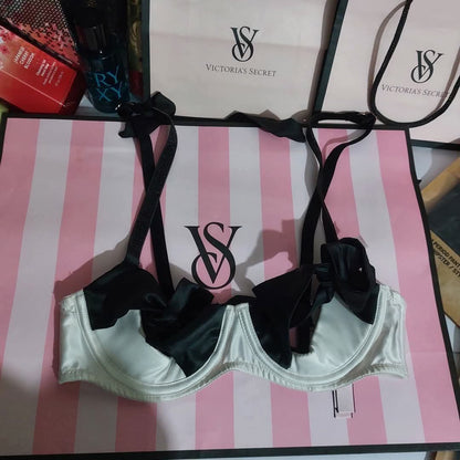 Victoria's Secret Dream Angels Satin Bow Balconette Bra - Ivory & Black
