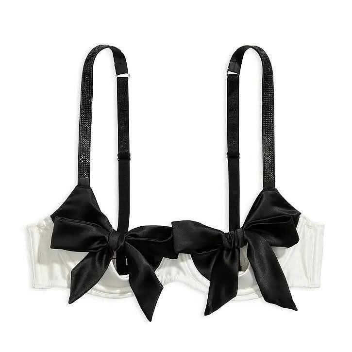 Victoria's Secret Dream Angels Satin Bow Balconette Bra - Ivory & Black