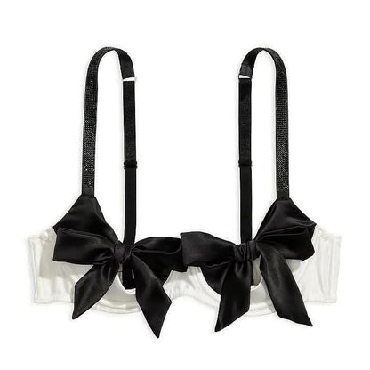 Victoria's Secret Dream Angels Satin Bow Balconette Bra - Ivory & Black