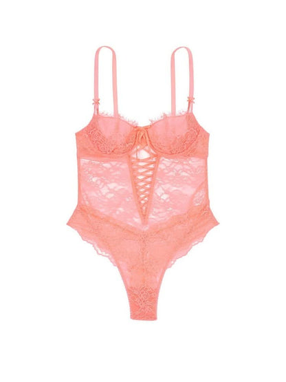 Victoria's Secret Electric Blooms Lace Bodysuit - Neon Nectar Orange