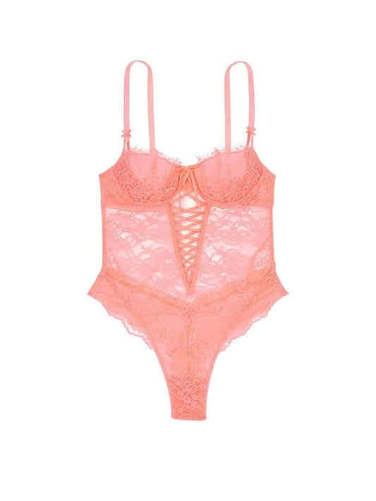 Victoria's Secret Electric Blooms Lace Bodysuit - Neon Nectar Orange