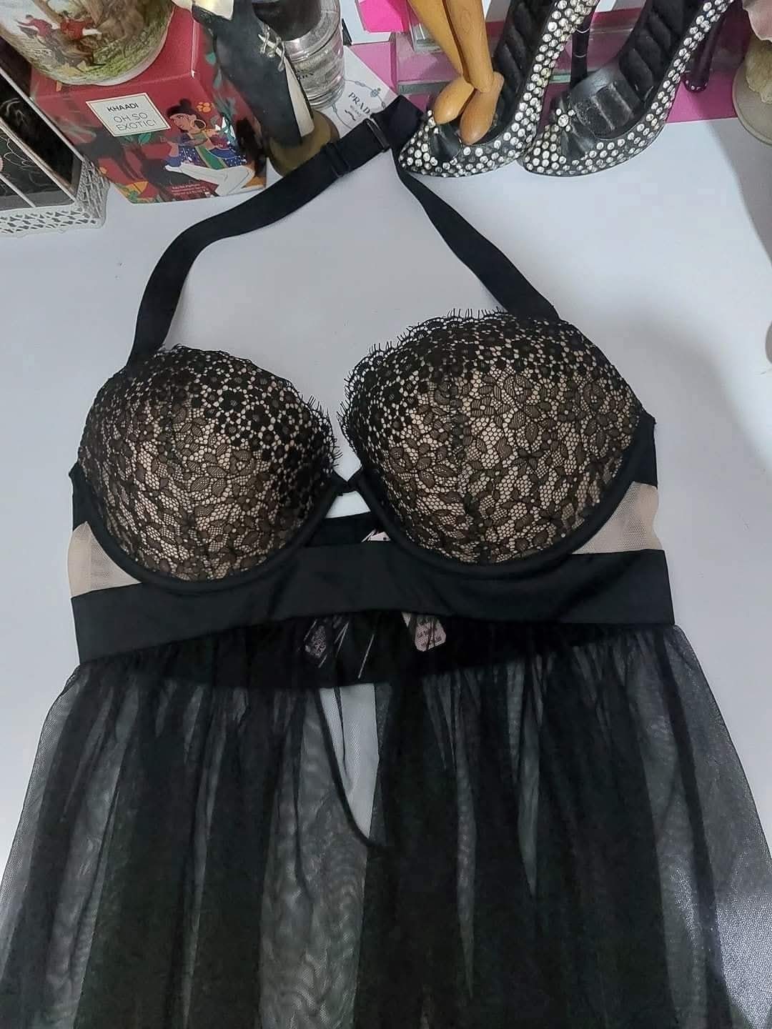 Victoria's Secret Eyelash Lace Babydoll & Tulle Skirt Set