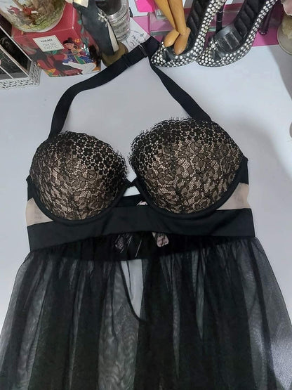 Victoria's Secret Eyelash Lace Babydoll & Tulle Skirt Set