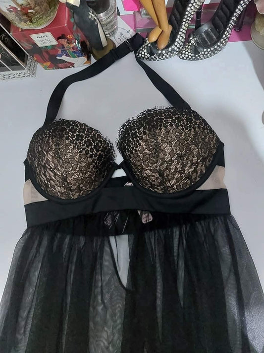 Victoria's Secret Eyelash Lace Babydoll & Tulle Skirt Set
