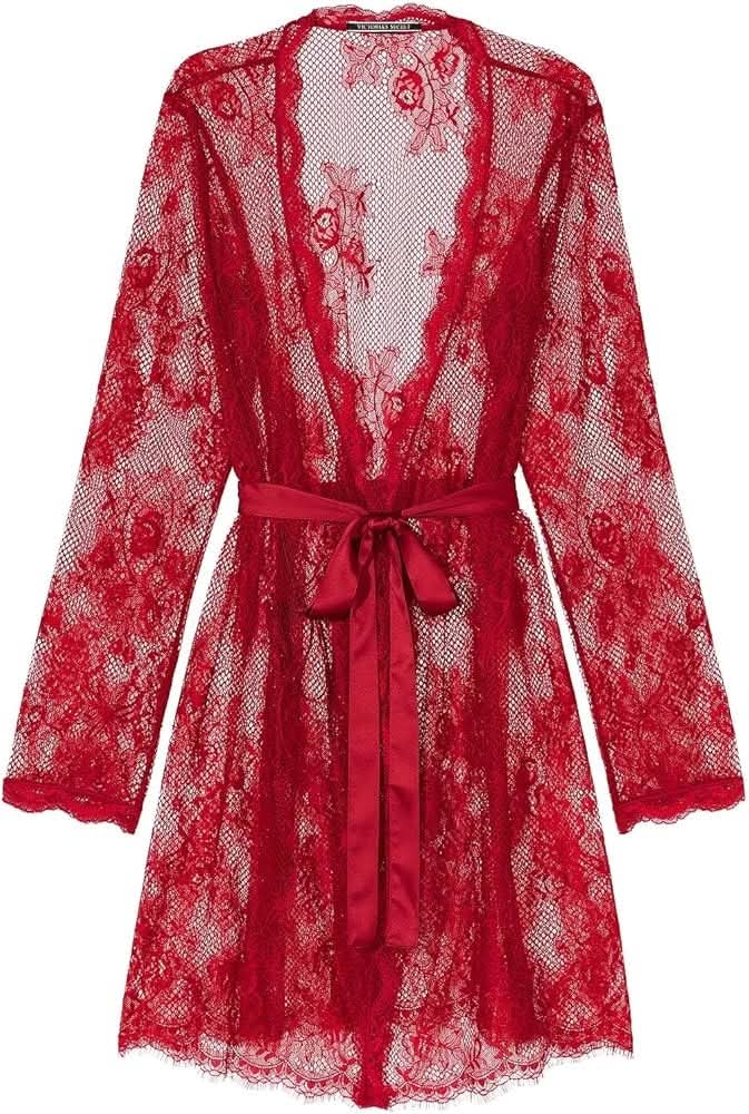 Victoria's Secret Bride Fishnet Lace Robe - Red