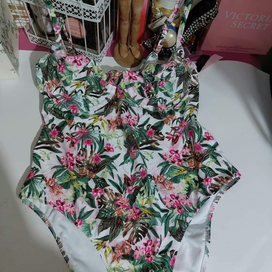 Victoria's Secret Tropical Floral Ruffle One-Piece Swimsuit - White Floral