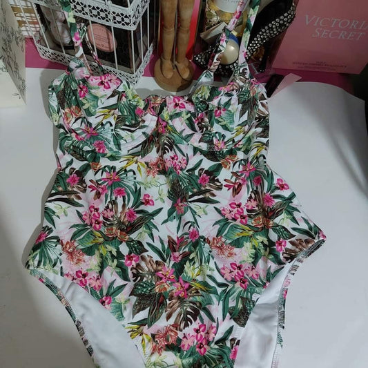 Victoria's Secret Tropical Floral Ruffle One-Piece Swimsuit - White Floral