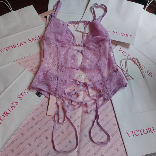 Victoria's Secret Very Sexy Lace Fishnet Strappy Teddy - Lilac