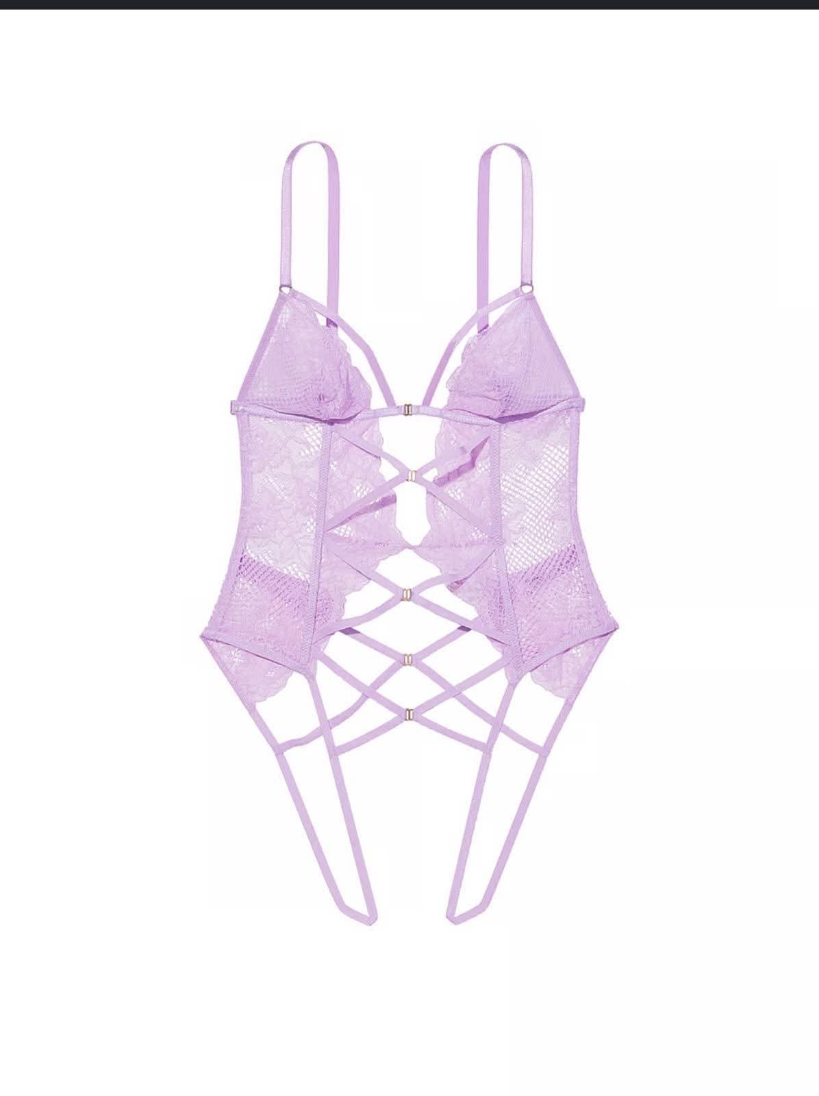 Victoria's Secret Very Sexy Lace Fishnet Strappy Teddy - Lilac