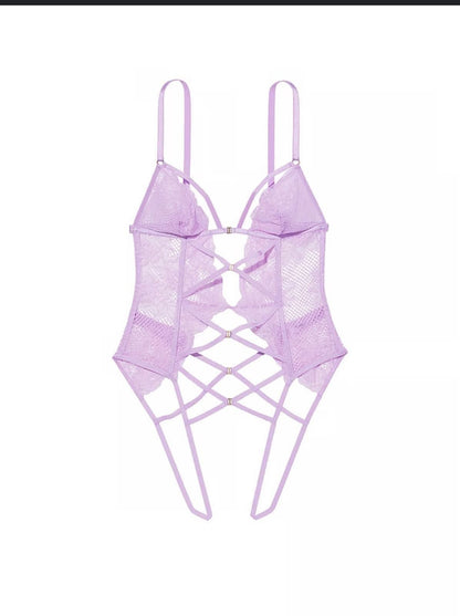 Victoria's Secret Very Sexy Lace Fishnet Strappy Teddy - Lilac