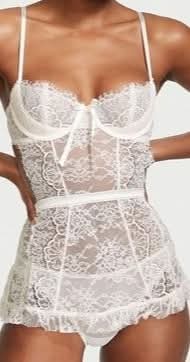 Victoria's Secret Wicked Lace Babydoll & Panty Set - Bridal White