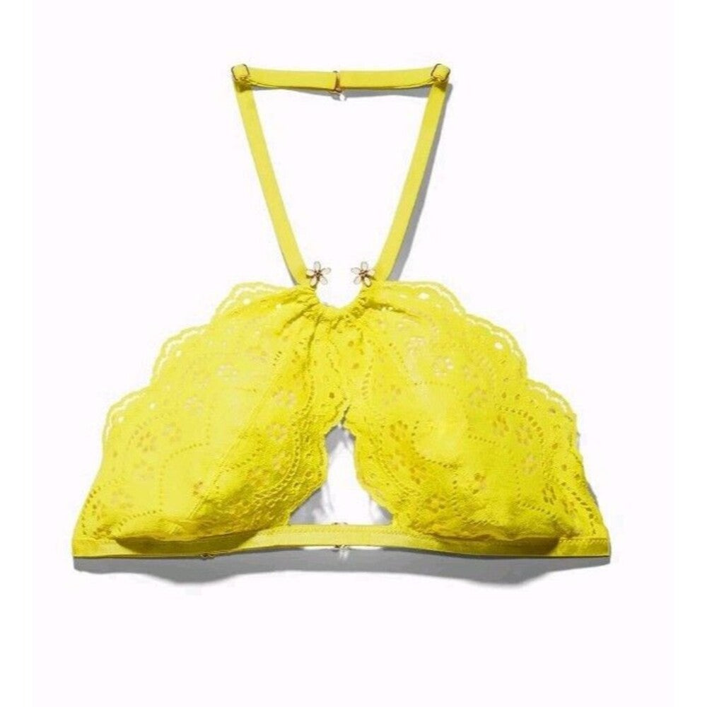 SAVAGE X FENTY Bombshell Broderie Lace Halter Butta Yellow Bralette